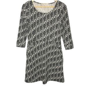 41 Hawthorn Black & White Geometrical Print 3/4 Sleeves Dress Size Medium